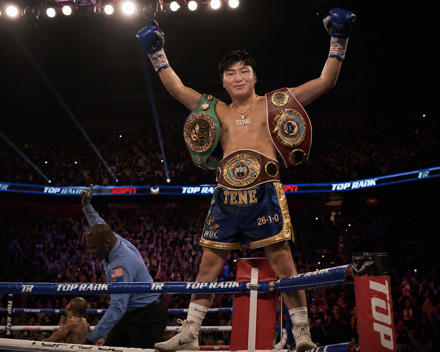 Champ Davis celebrating with championship belts